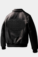 Redskins x Jacker black leather jacket with embroidered shirt collar - Image n°5