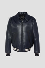 Teddy varsity in navy blue and ecru leather - Image n°4