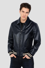 Teddy varsity in navy blue and ecru leather - Image n°6