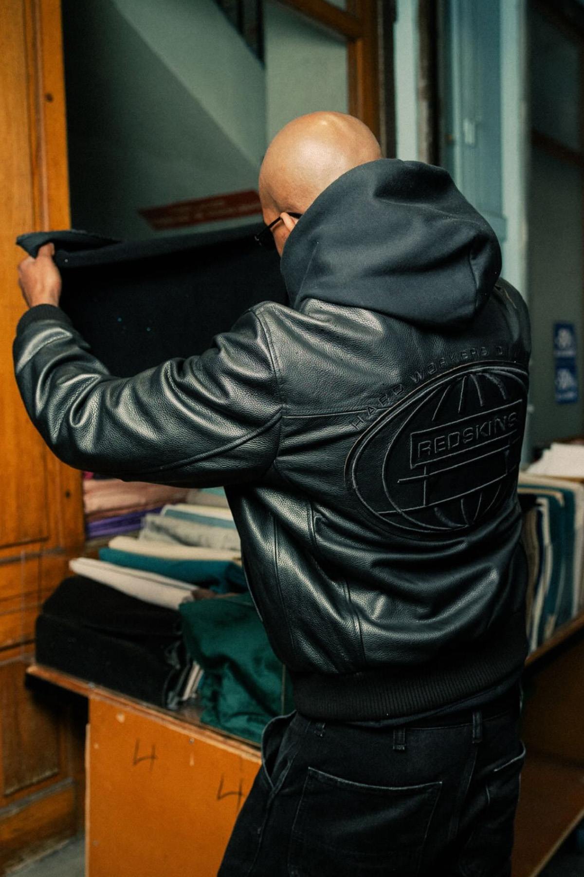 Redskins x Jacker black leather jacket with embroidered shirt collar - Image n°11