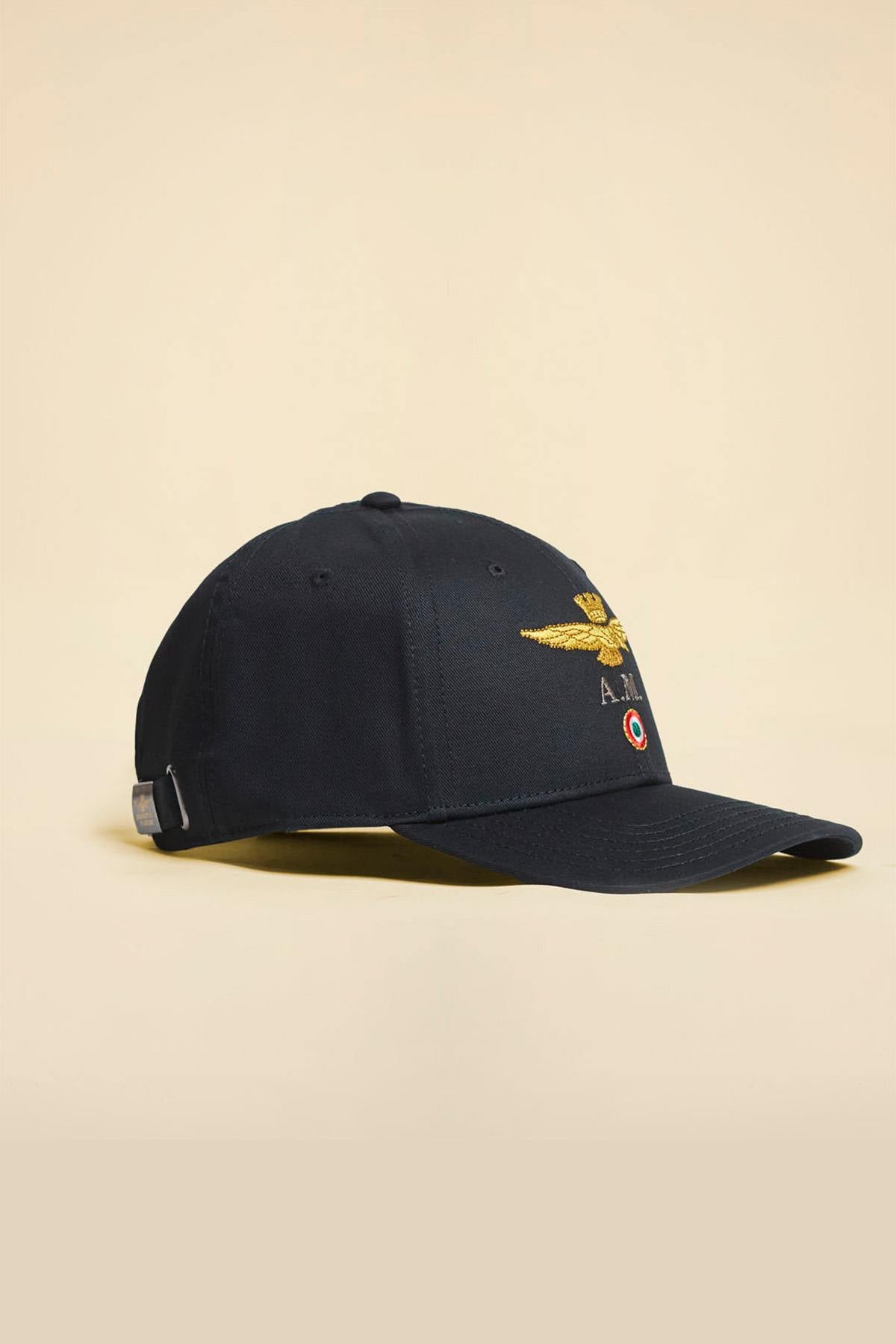Black cotton cap with Aeronautica Militare embroidery - Image n°1
