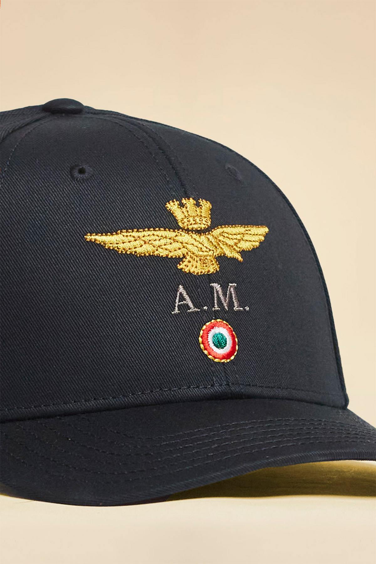 Black cotton cap with Aeronautica Militare embroidery - Image n°2