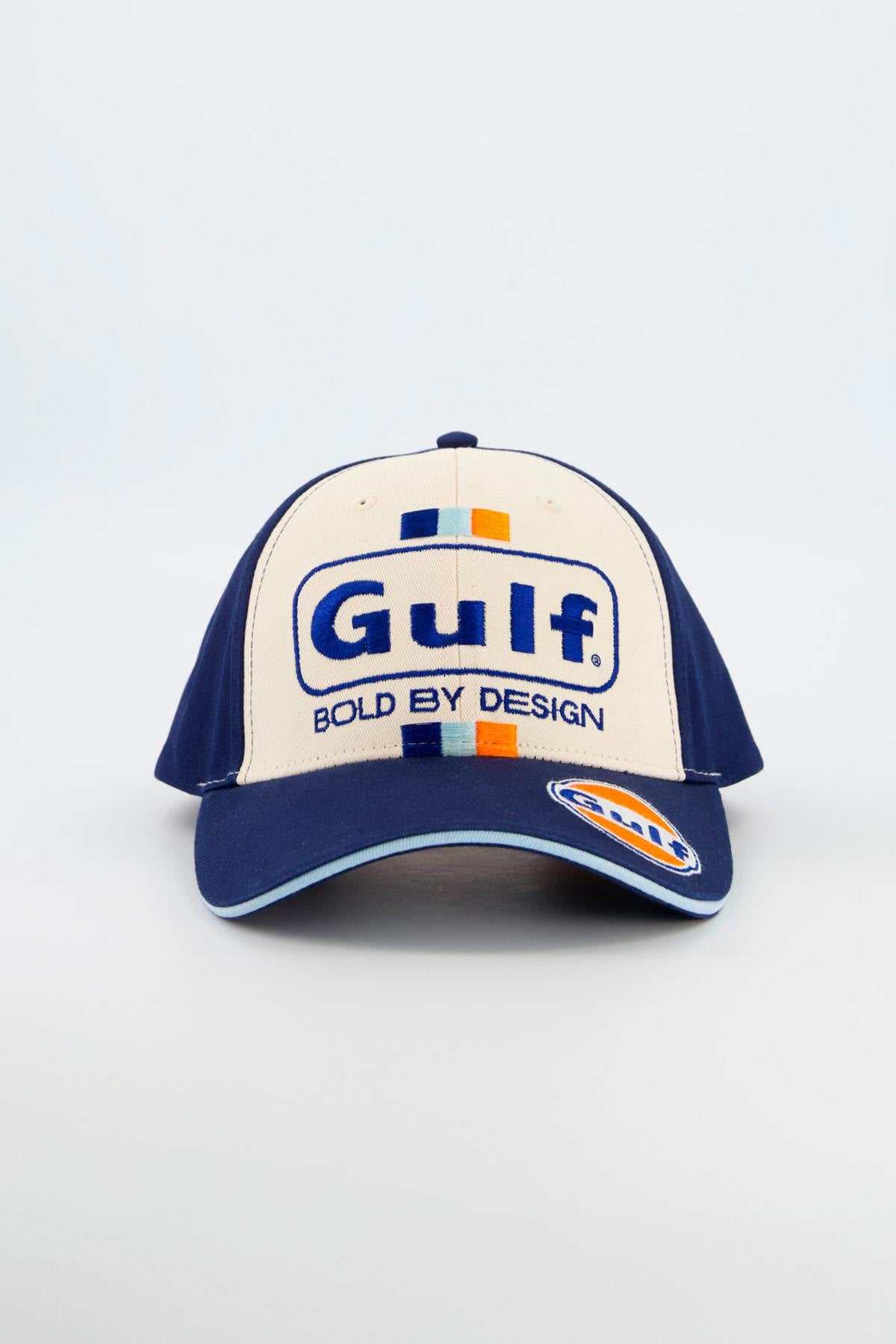 Navy blue and ecru Gulf racing cap - Image n°1
