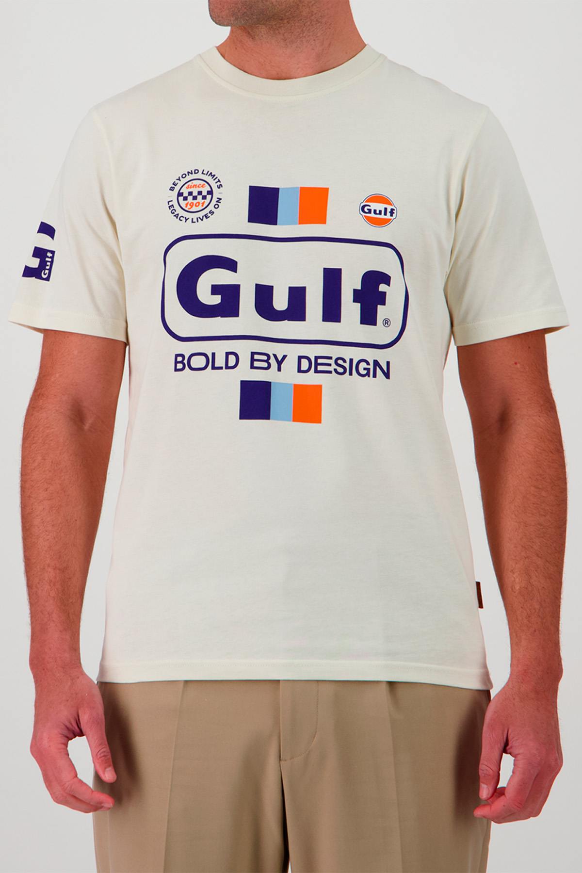 Gulf T-shirt in ecru, blue and orange - Image n°1