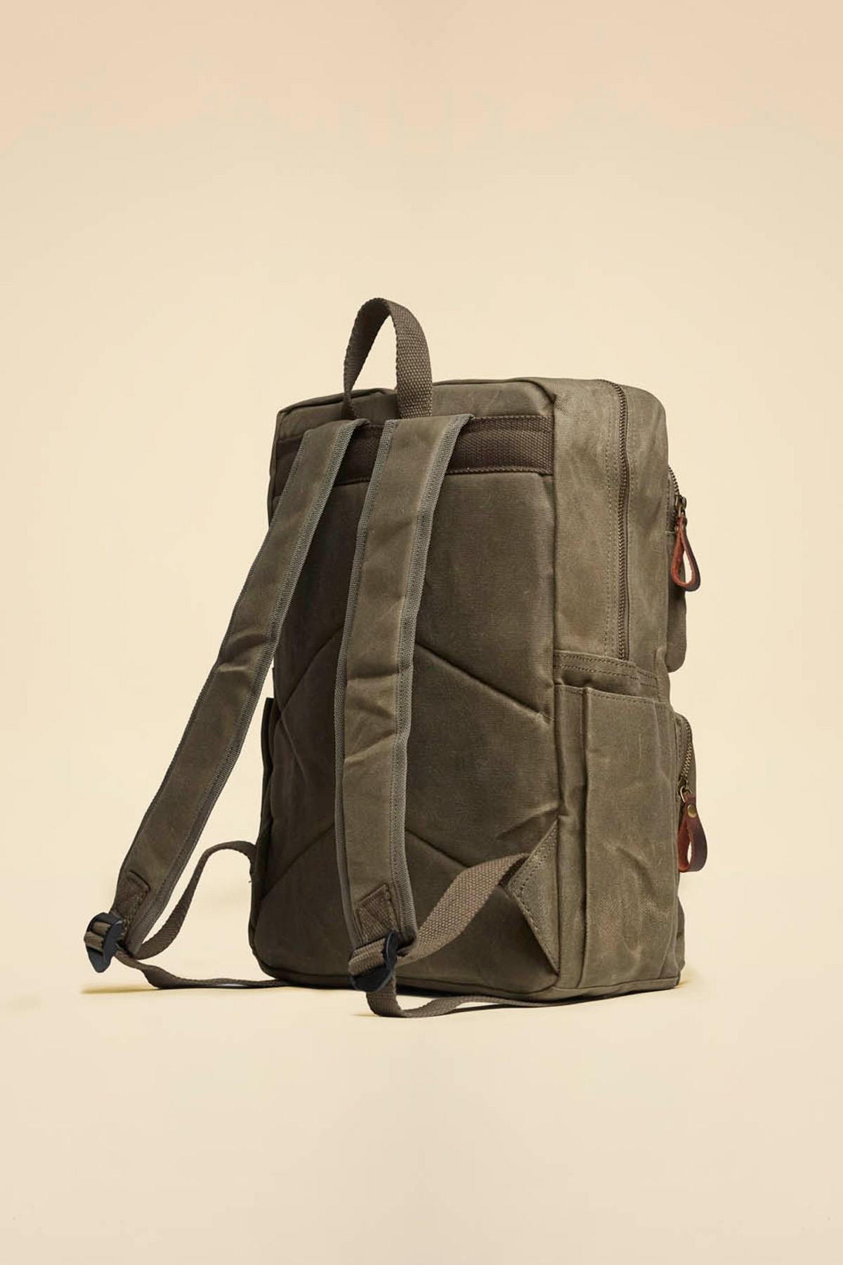 Military-style backpack in khaki cotton canvas - Image n°3
