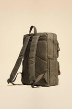 Military-style backpack in khaki cotton canvas - Image n°3