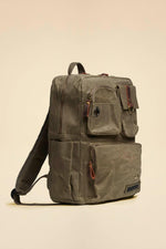 Military-style backpack in khaki cotton canvas - Image n°2
