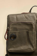 Military-style backpack in khaki cotton canvas - Image n°5