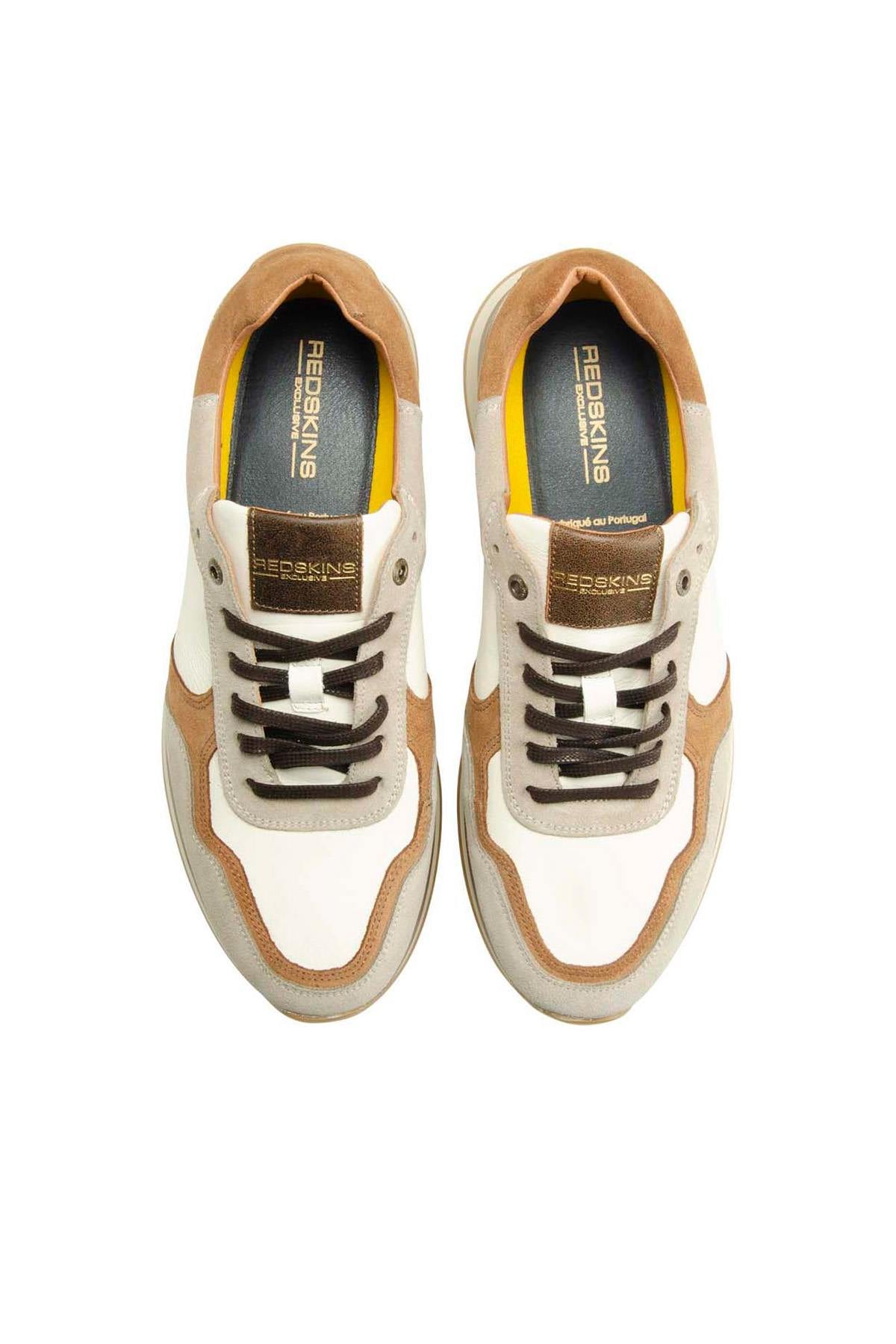 Running shoes in ecru, beige and cognac leather and suede - Image n°4