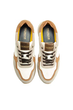 Running shoes in ecru, beige and cognac leather and suede - Image n°4
