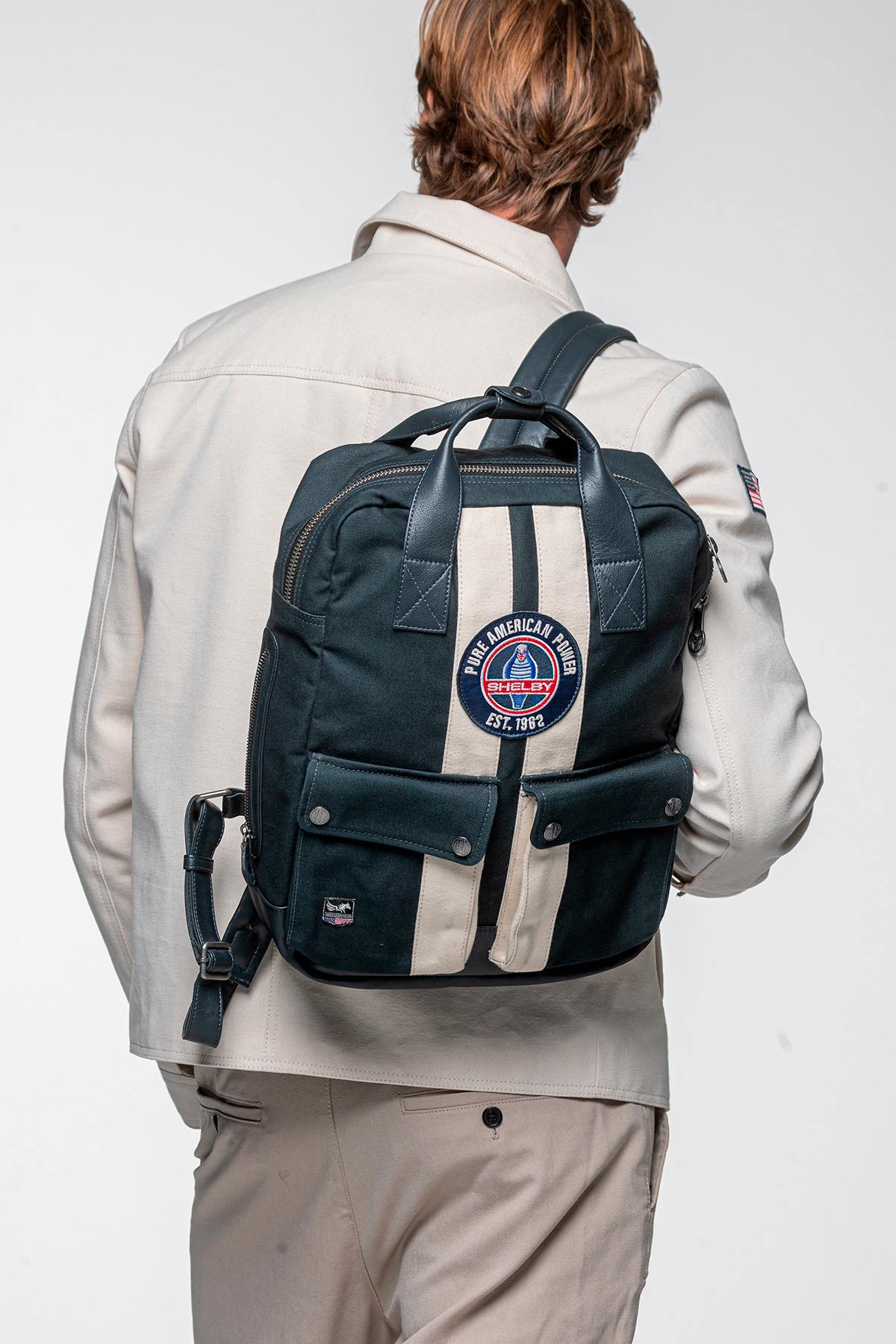 Shelby navy blue canvas backpack - Image n°5