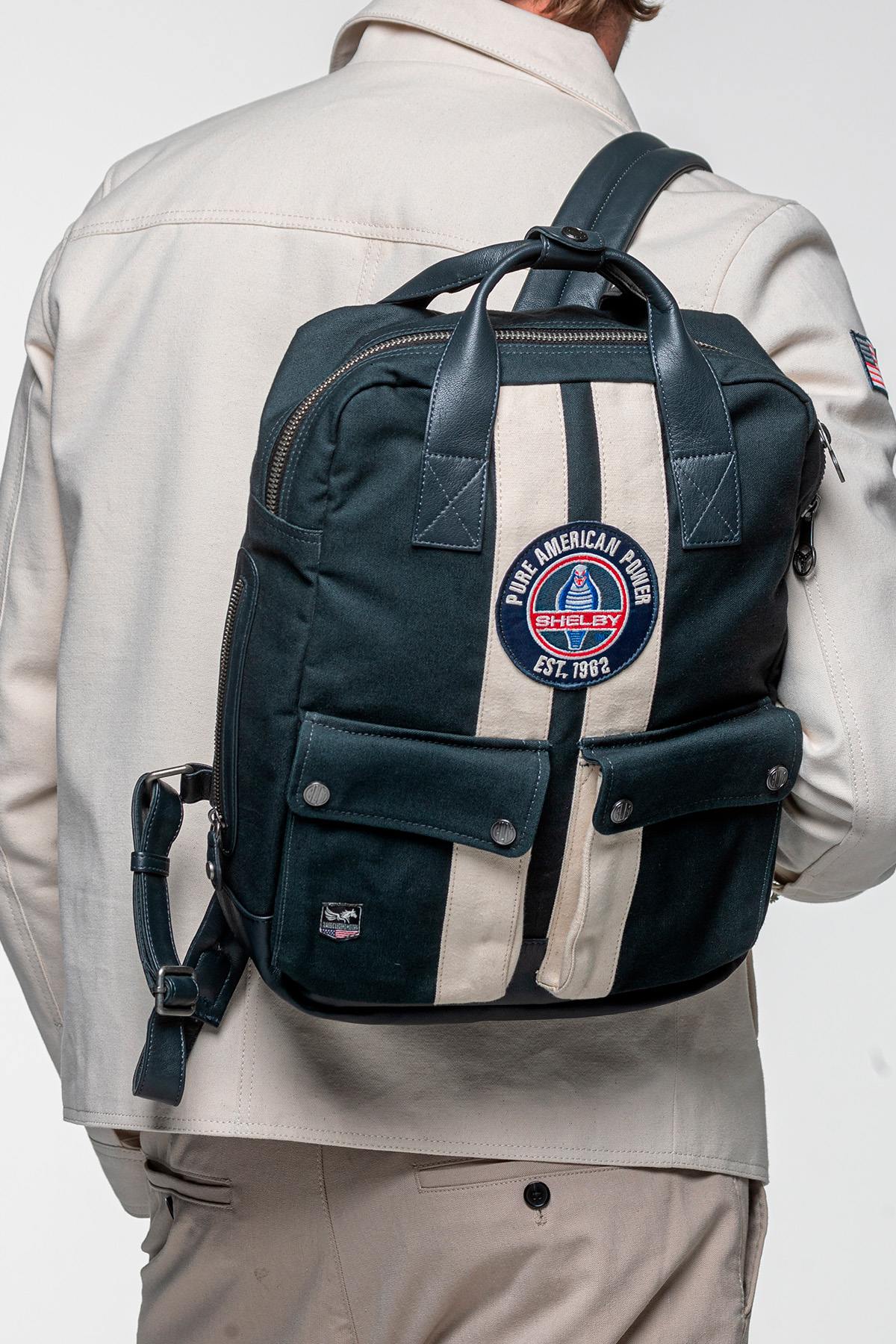 Shelby navy blue canvas backpack - Image n°1