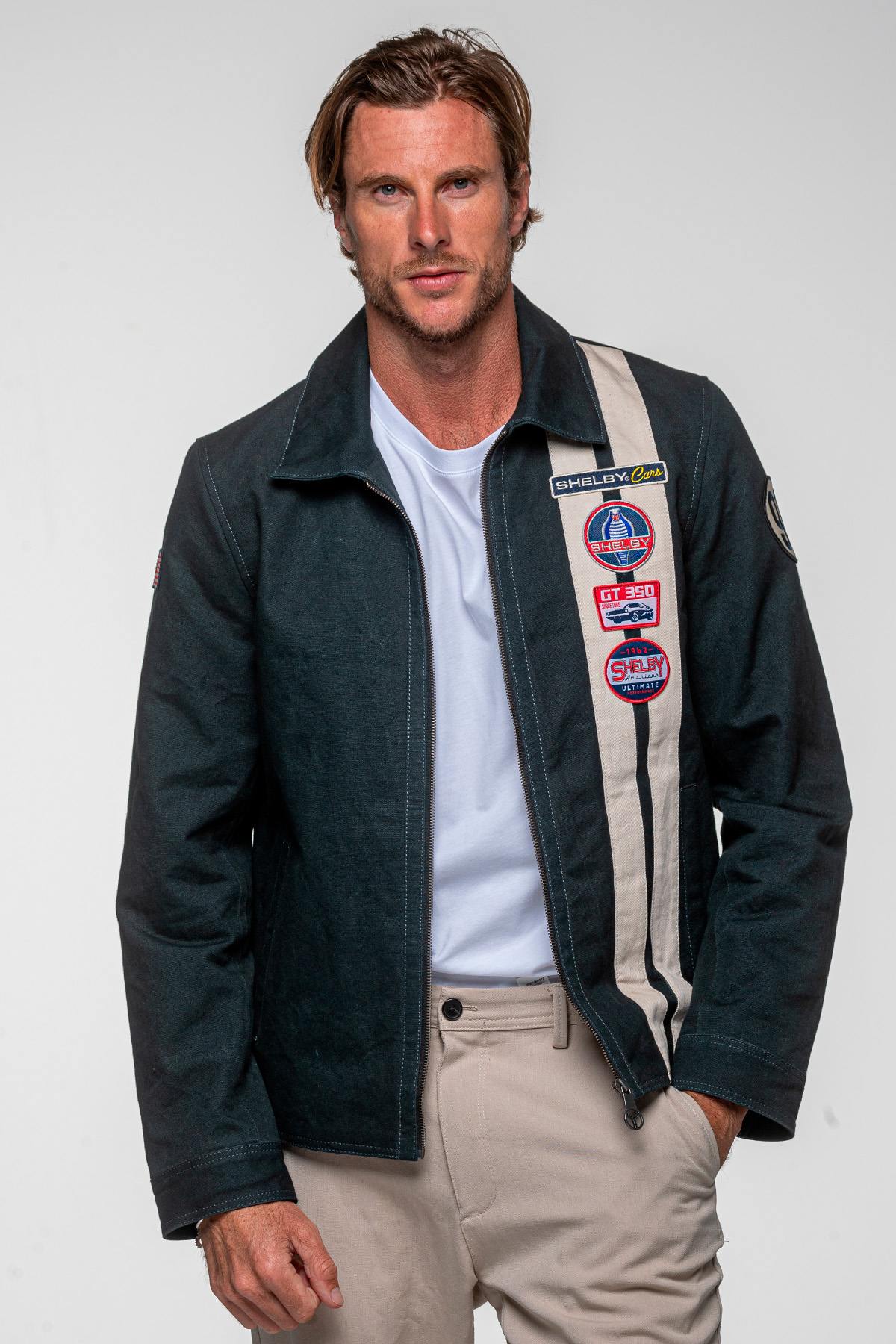Navy blue canvas jacket with Shelby patches - Image n°1