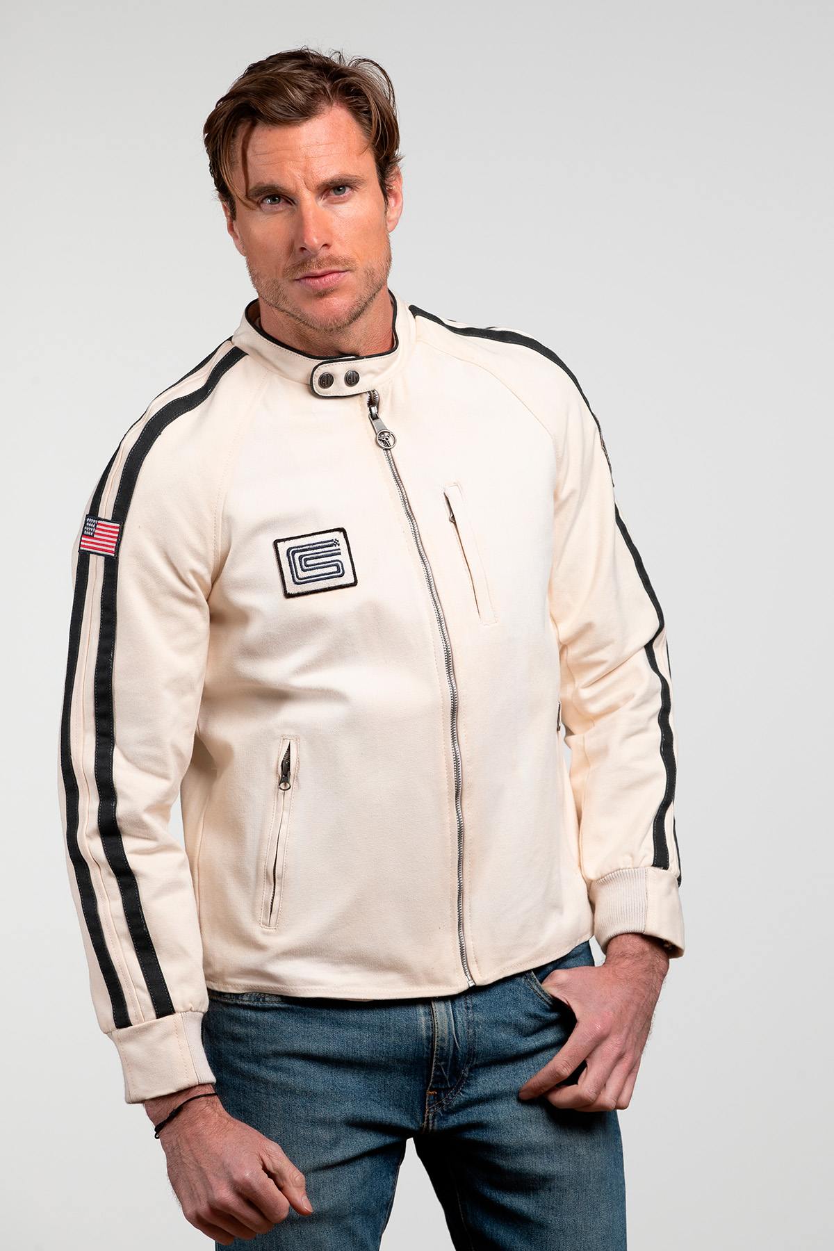 Shelby ecru canvas biker-collar jacket - Image n°4