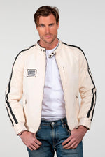 Shelby ecru canvas biker-collar jacket - Image n°1