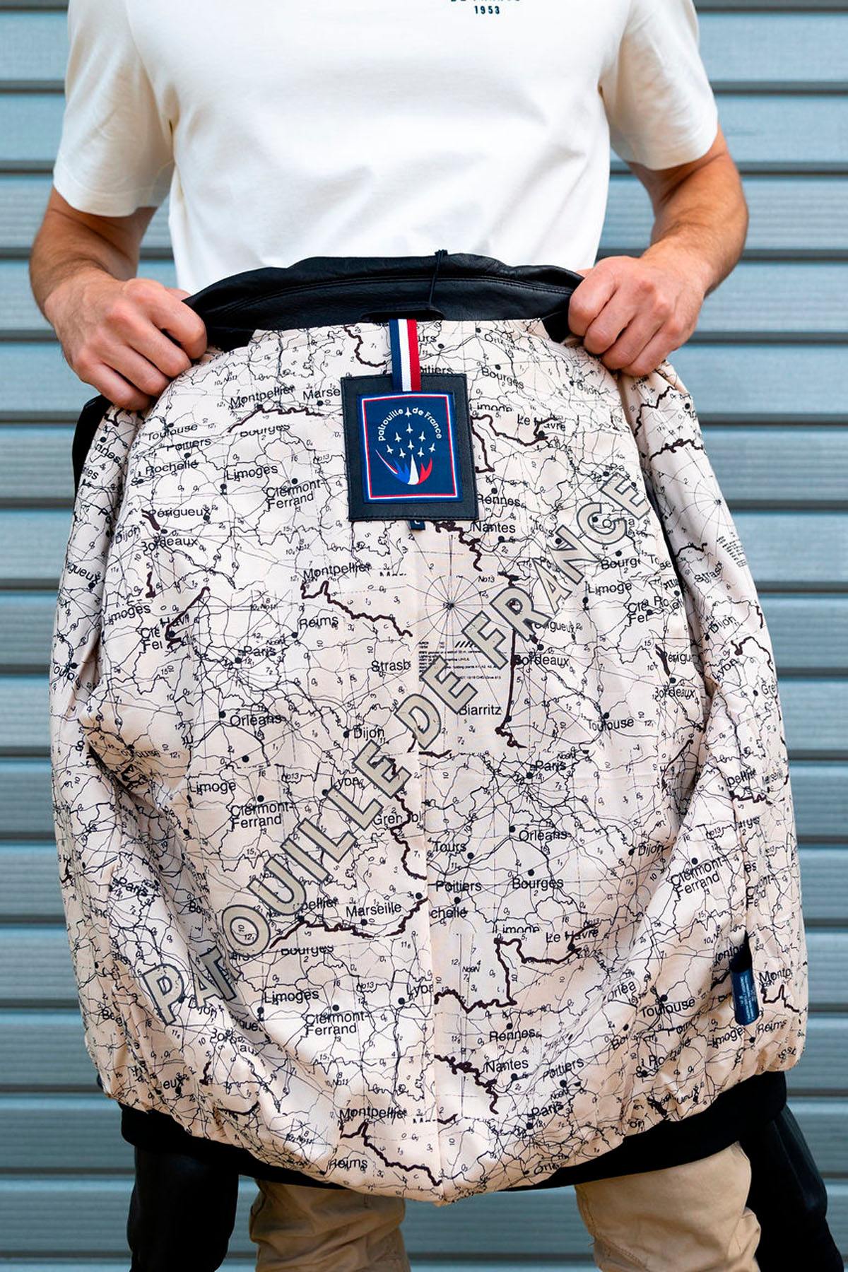 Black PAF leather bomber jacket with shirt collar - Image n°2