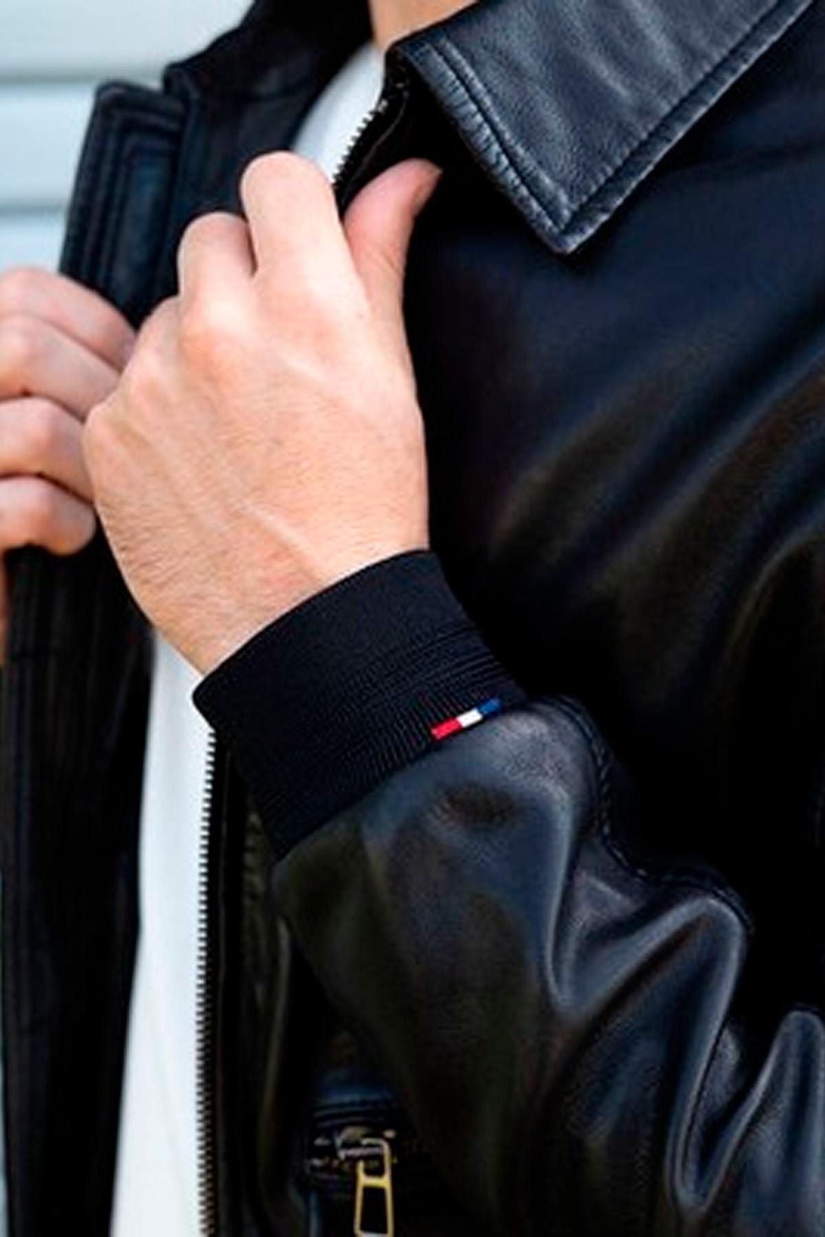 Black PAF leather bomber jacket with shirt collar - Image n°3
