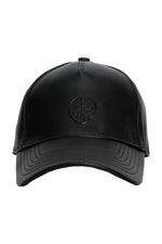 Black leather cap with tone-on-tone logo - Image n°1