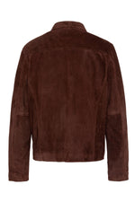 Dark brown suede leather jacket with a classic shirt collar - Image n°2