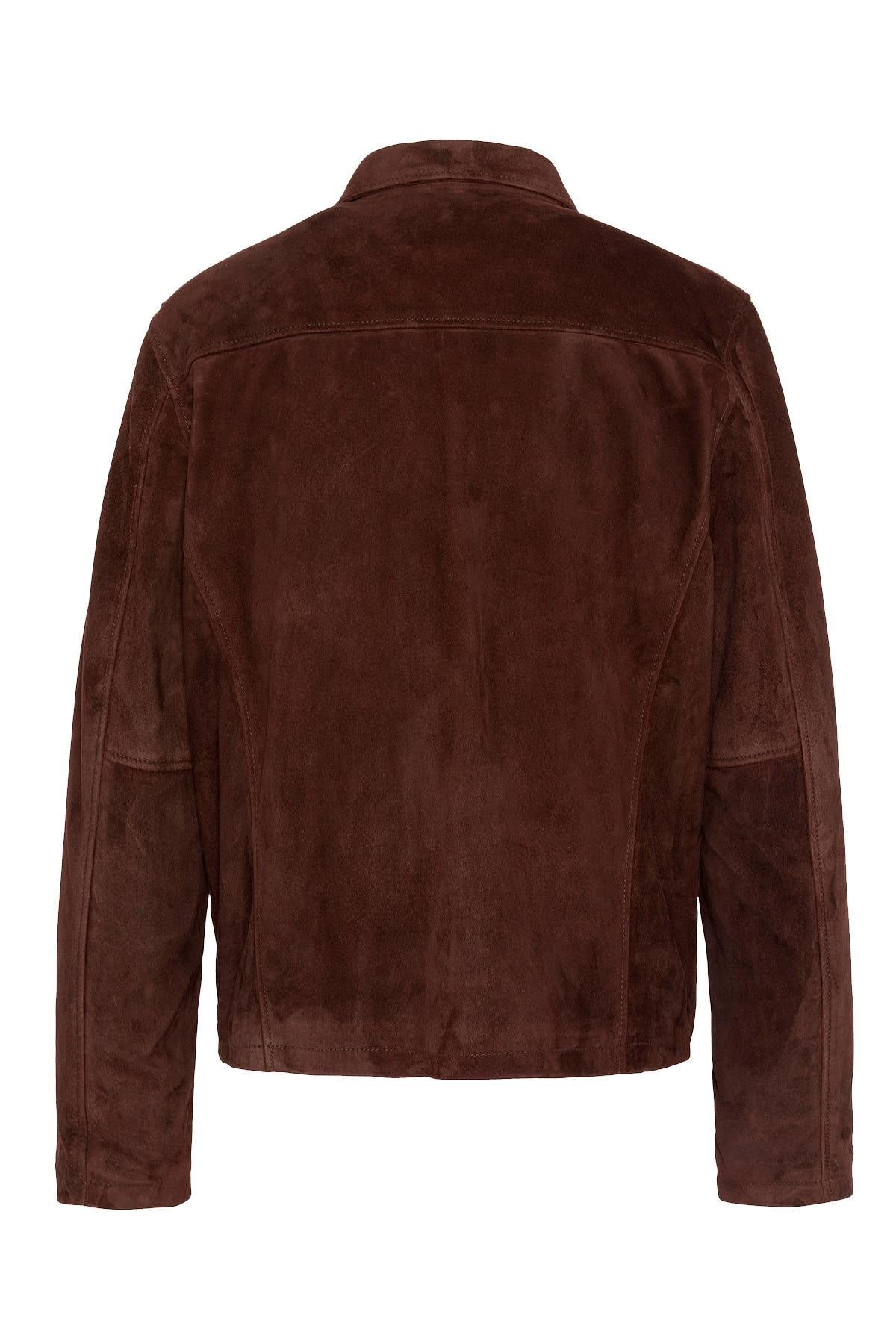 Lightweight goatskin suede jacket by Schott, dark brown and timeless. - Image n°9