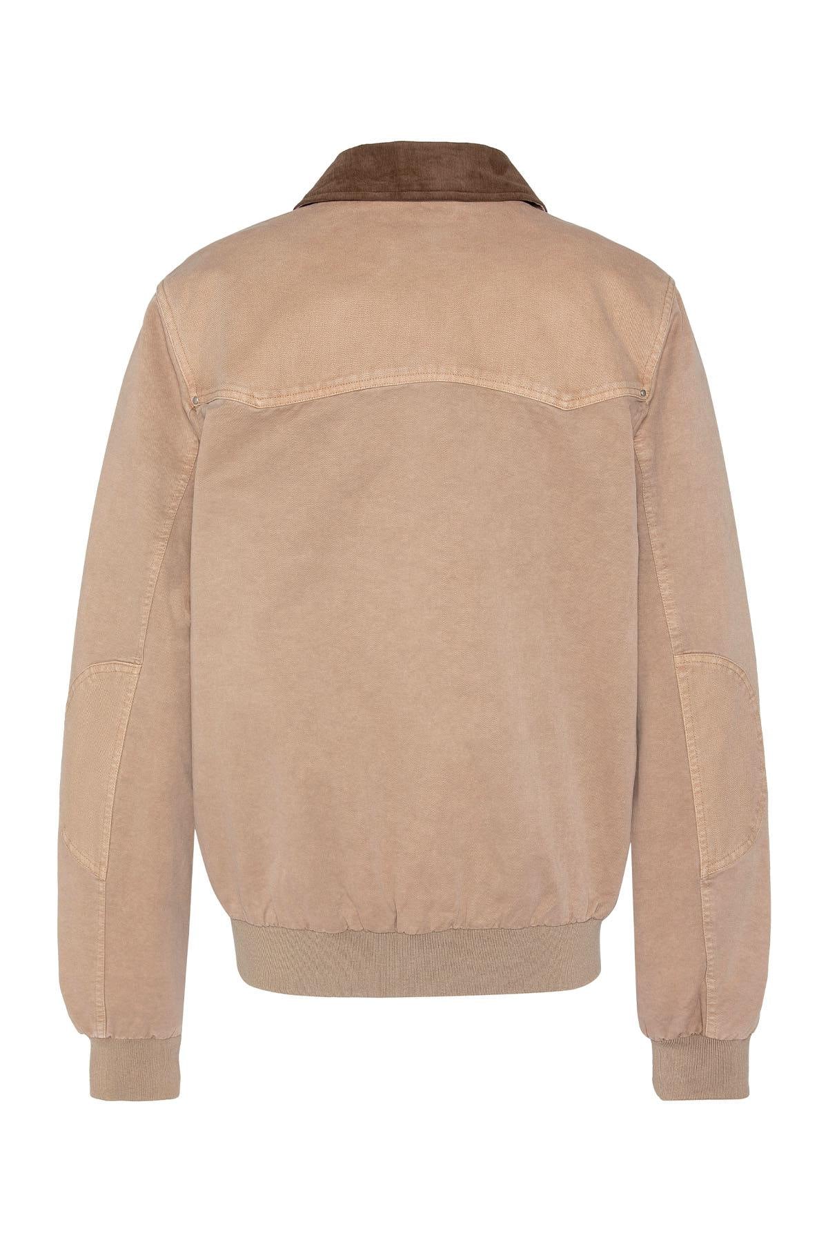 Taupe cotton shirt-collar jacket with brown collar - Image n°8
