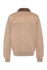 Taupe cotton shirt-collar jacket with brown collar - Image n°8