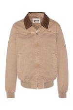 Taupe cotton shirt-collar jacket with brown collar - Image n°1
