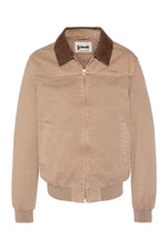 Taupe cotton shirt-collar jacket with brown collar - Image n°7