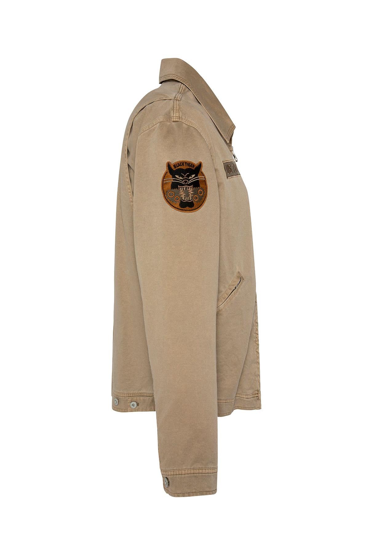 Taupe military-style textile jacket - Image n°4