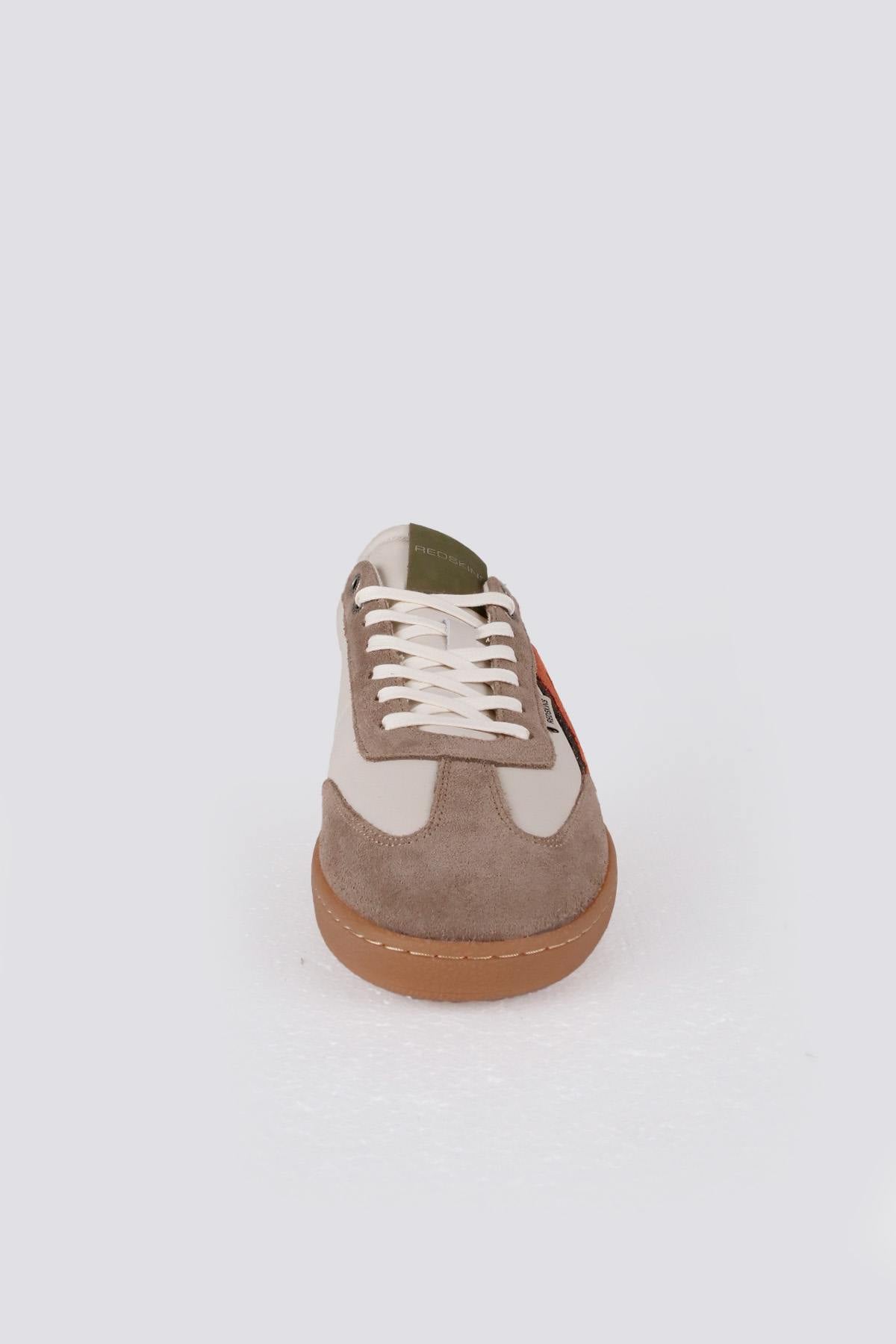 Low-top sneakers with laces in ecru, green and orange - Image n°6