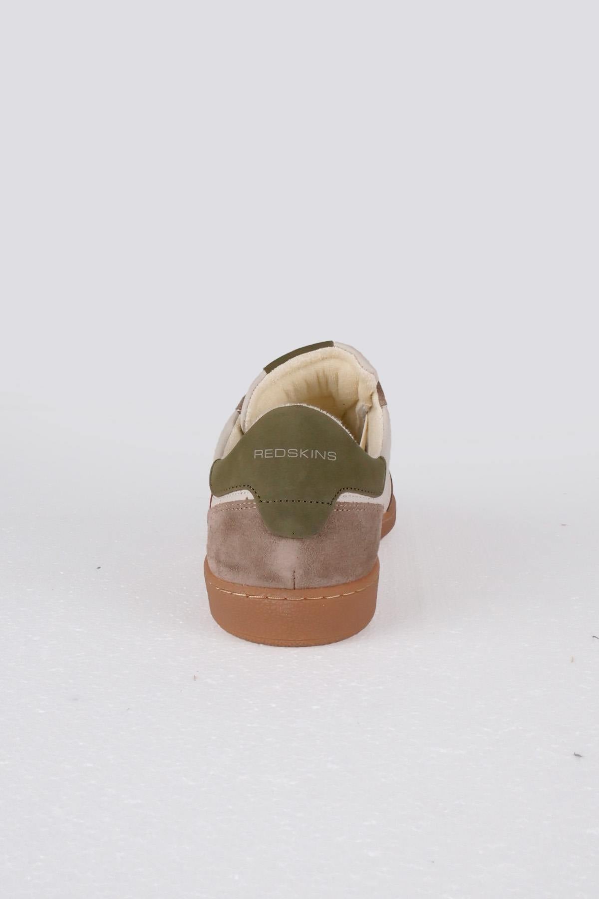 Low-top sneakers with laces in ecru, green and orange - Image n°7
