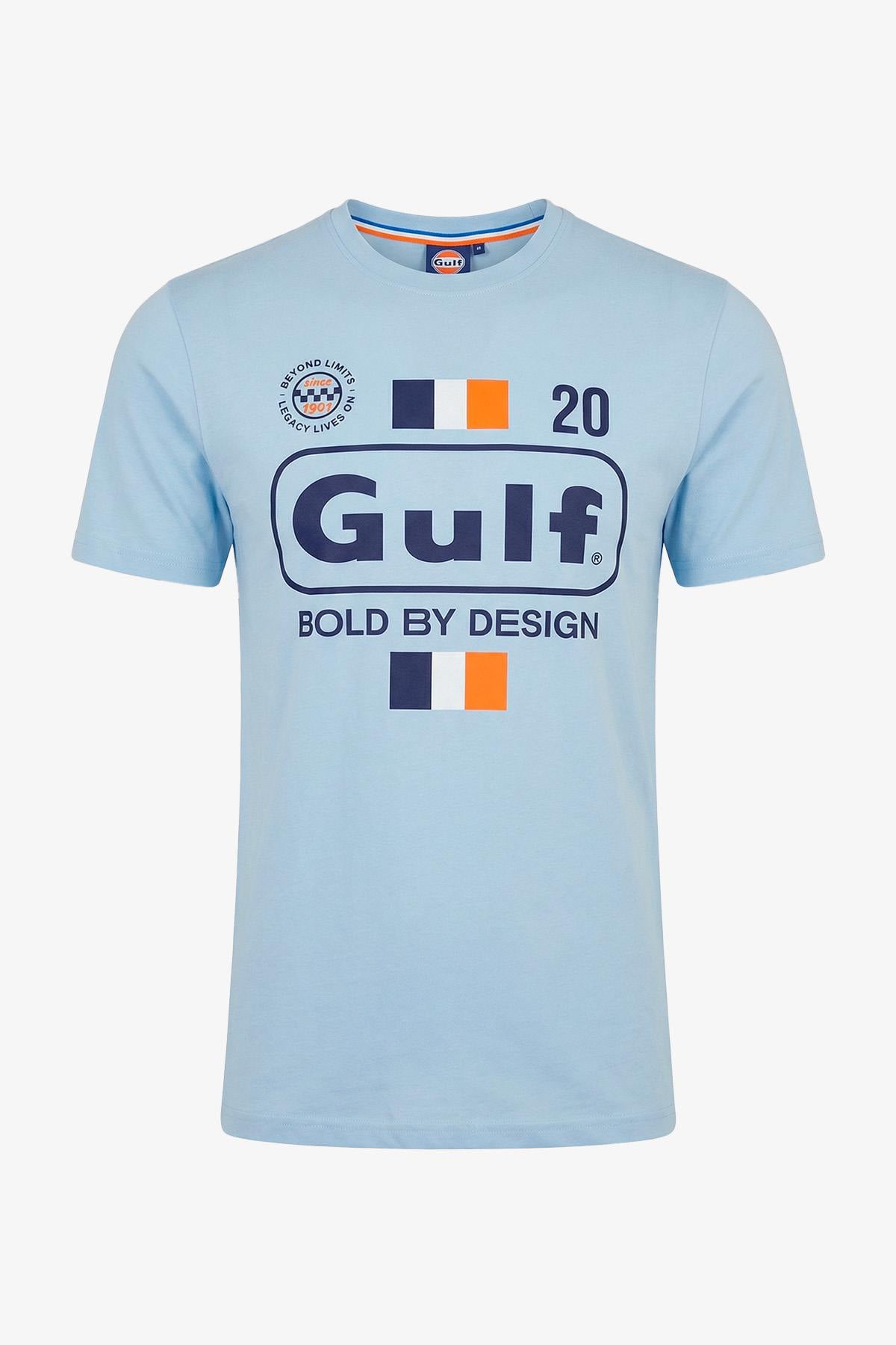 Light blue Gulf racing pattern t-shirt - Image n°1