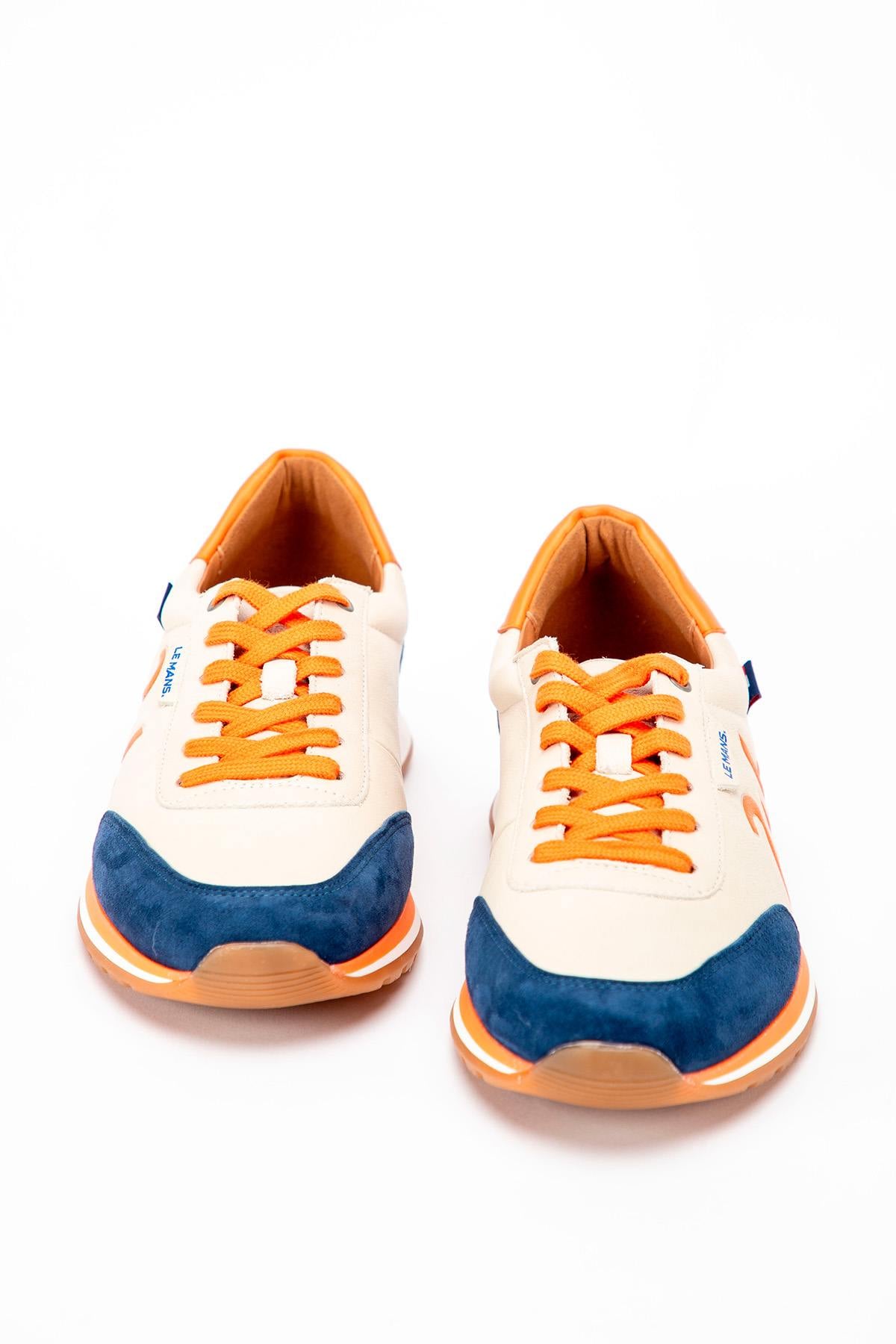 24h Le Mans leather sneakers in ecru, blue and orange - Image n°2