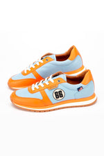 Le Mans 66 sky blue and orange leather sneakers - Image n°2
