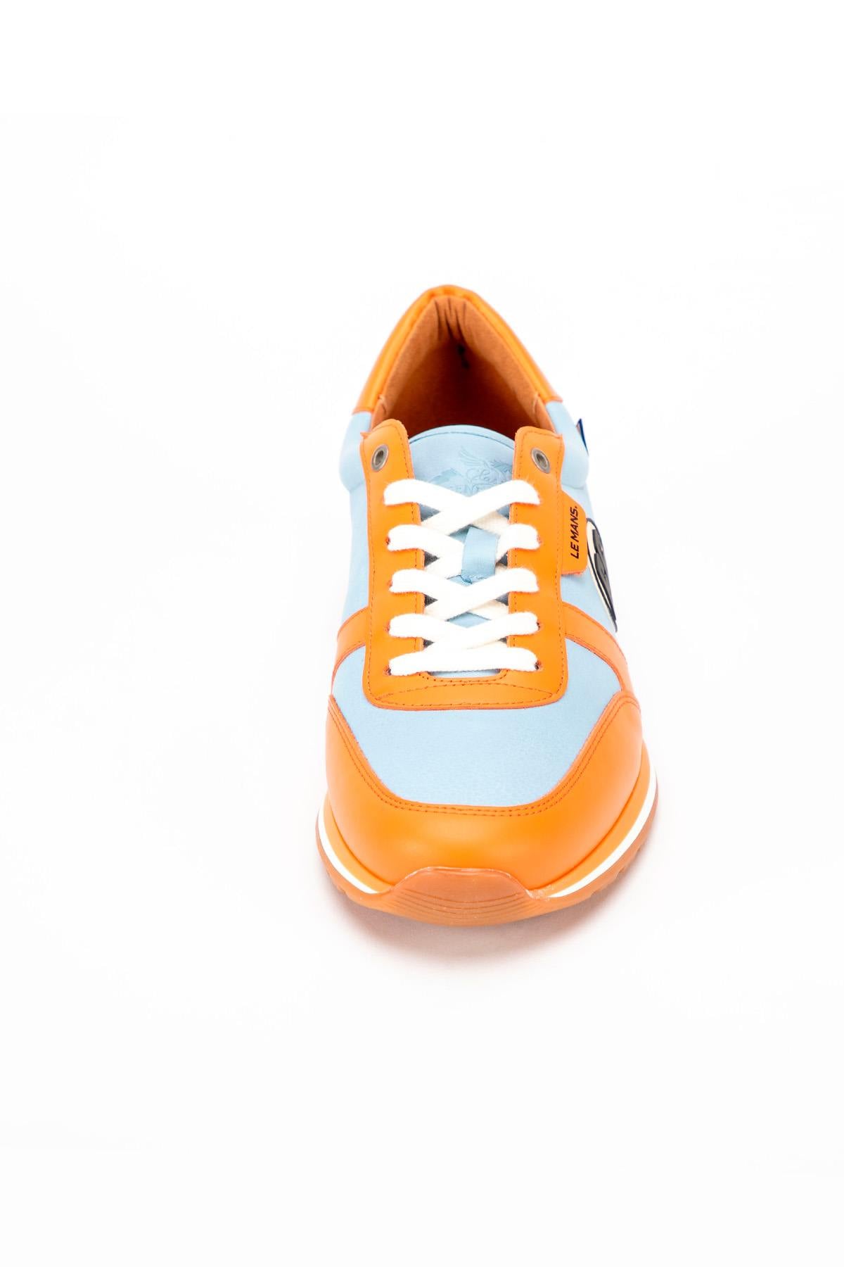 Le Mans 66 sky blue and orange leather sneakers - Image n°6