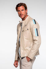 Ecru multi-pocket racing leather jacket - Image n°2