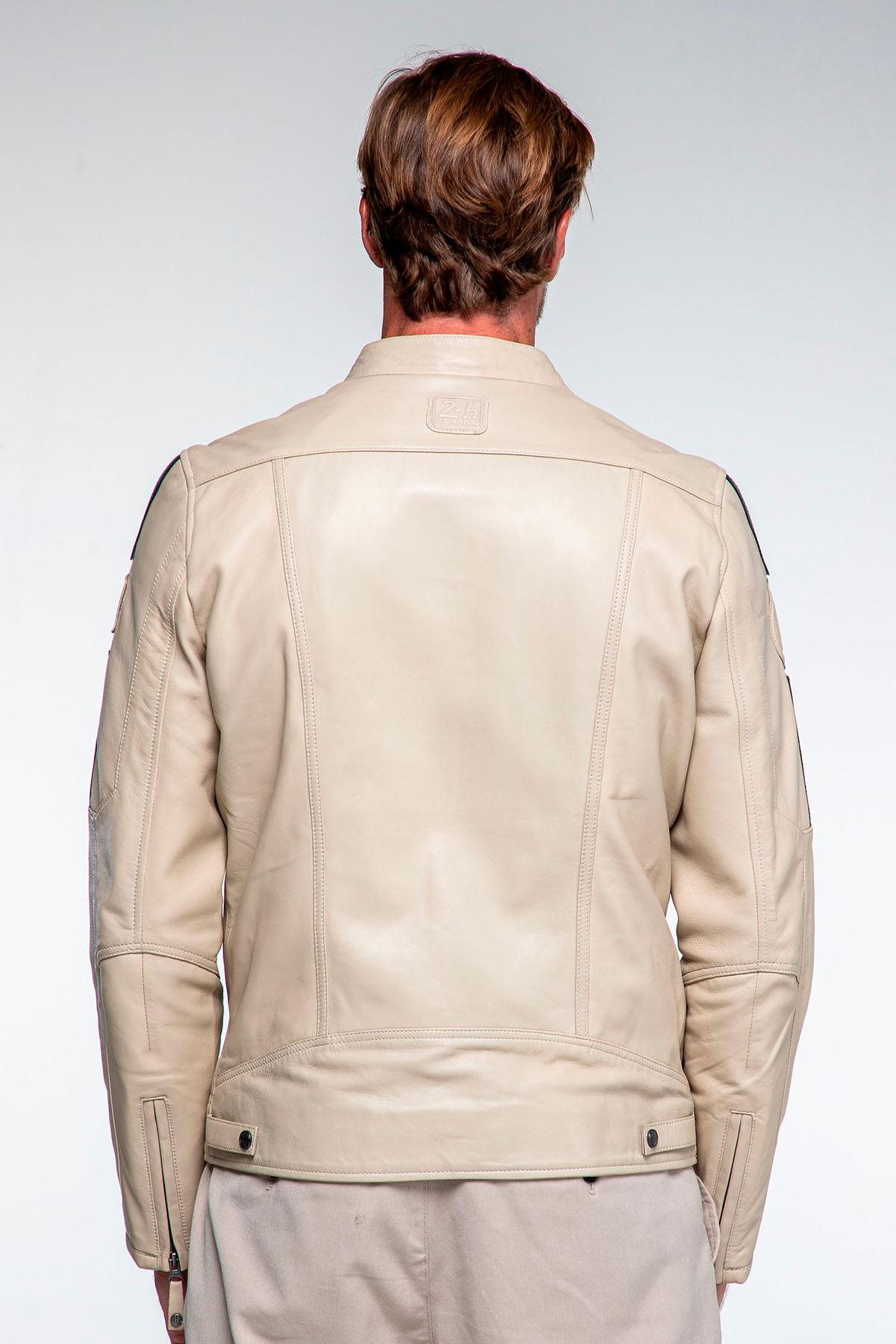 Ecru multi-pocket racing leather jacket - Image n°4