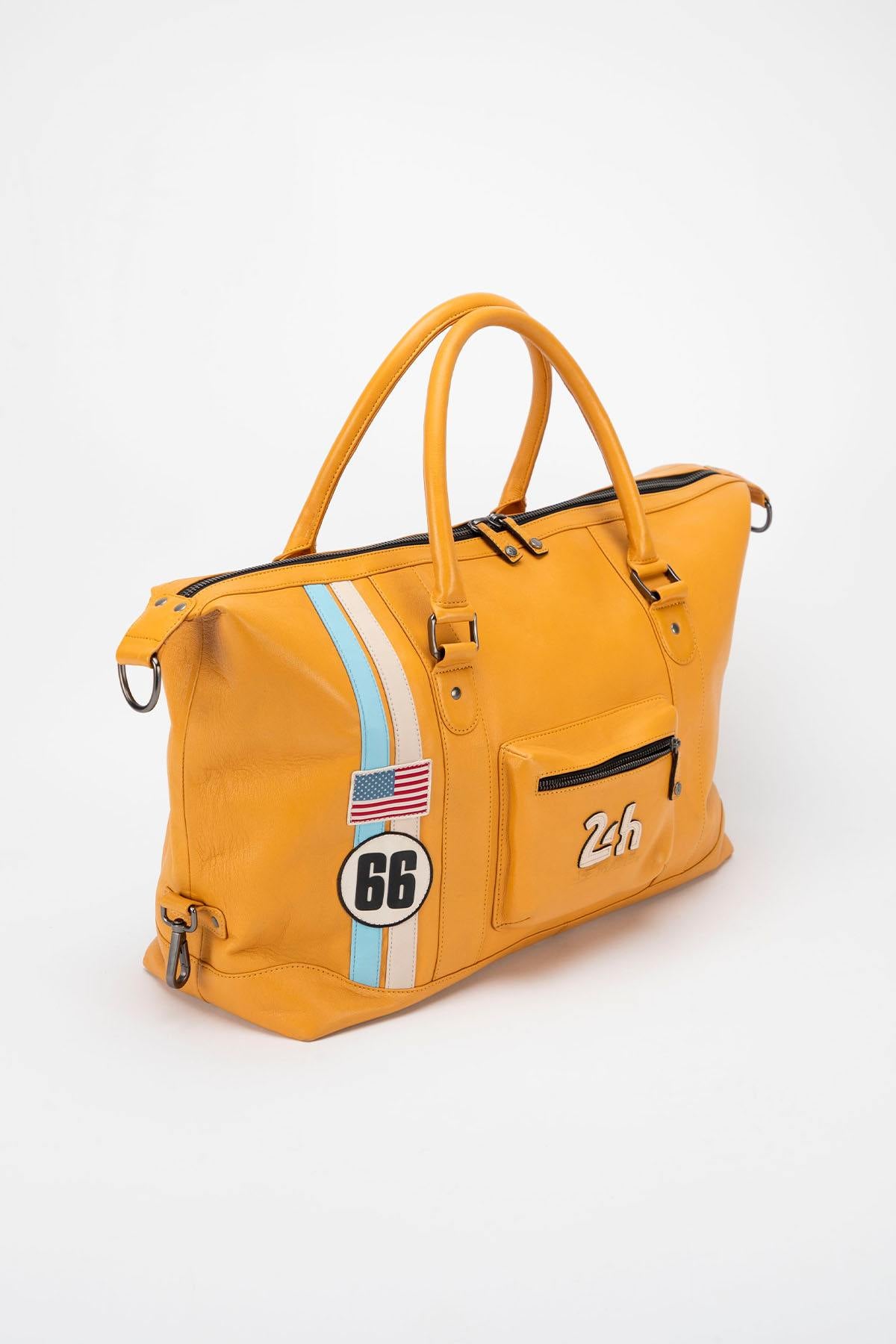 48-hour travel bag in honey yellow leather - Image n°3