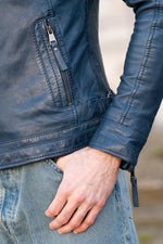 Navy lambskin biker jacket, slim and lightweight for year-round style. - Image n°7