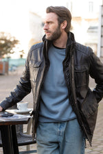 Men's black lambskin leather jacket - Image n°4