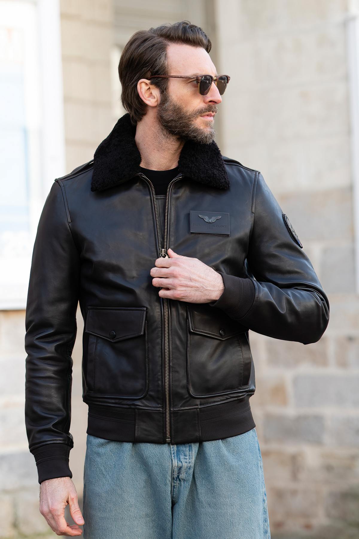 Patrouille de France brown leather aviator jacket - Image n°2