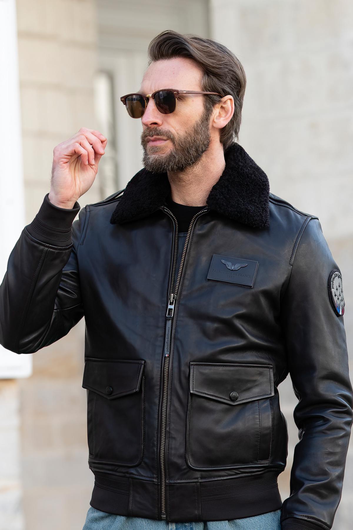 Patrouille de France brown leather aviator jacket - Image n°1