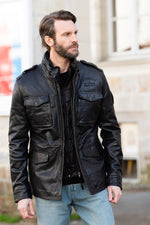 Brown multi-pocket leather jacket of the Patrouille de France - Image n°1