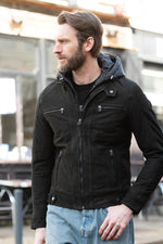 Black nubuck jacket with removable hood - Image n°2