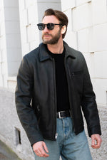 Black cowhide leather shirt-collar jacket, Made in USA - Image n°7