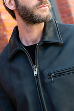 Black cowhide leather shirt-collar jacket, Made in USA - Image n°3