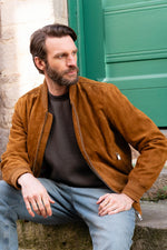 Cognac-colored suede teddy bear - Image n°1