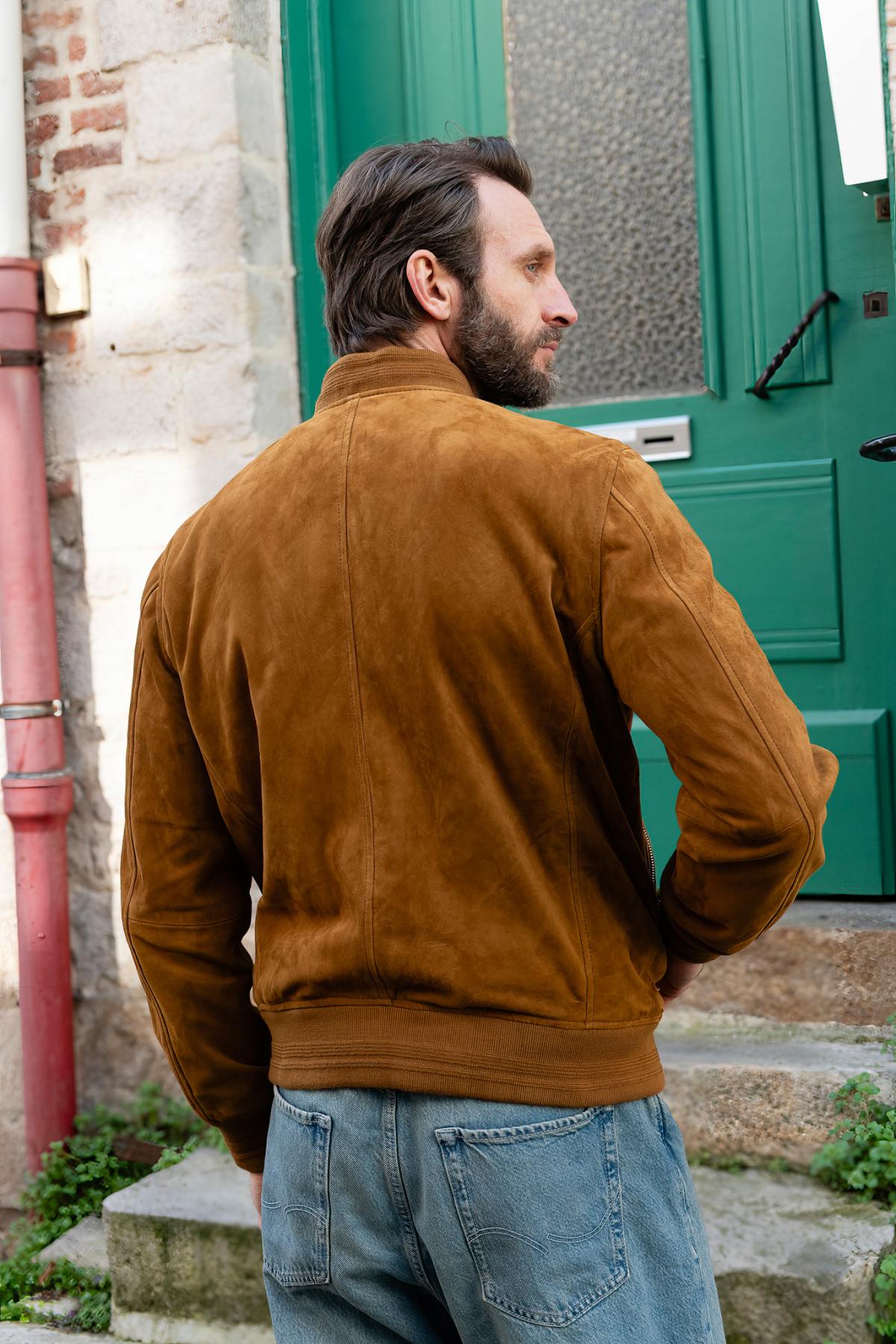 Cognac-colored suede teddy bear - Image n°2