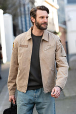 Taupe military-style textile jacket - Image n°1