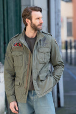 Military-style khaki textile jacket - Image n°1